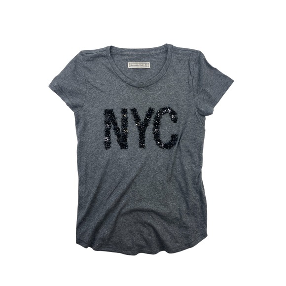A&F NYC Sequin T-Shirt Women's XS Extra Small Gray Cotton Casual To - Picture 1 of 7
